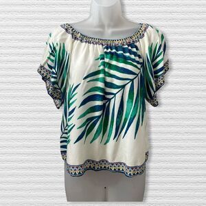 Flying Tomato Tropical Leaves Top- Size S - Green/White